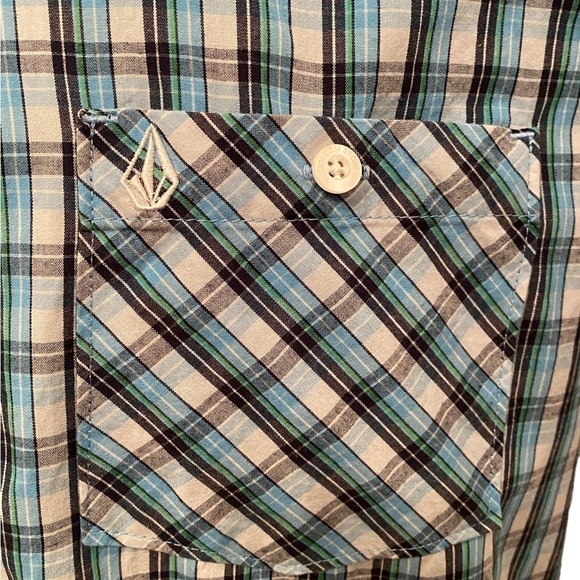VOLCOM Stone Plaid Classic Fit Blue, Green & Black Plaid Shirt Men SP Small - Picture 3 of 7